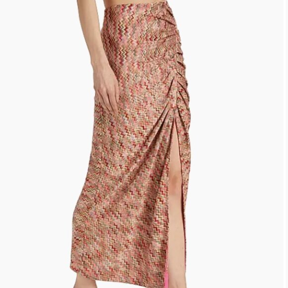 Ramy Brook Mable Metallic Chevron Ruched Maxi Midi Knit Skirt Size 2 NEW - Picture 3 of 11